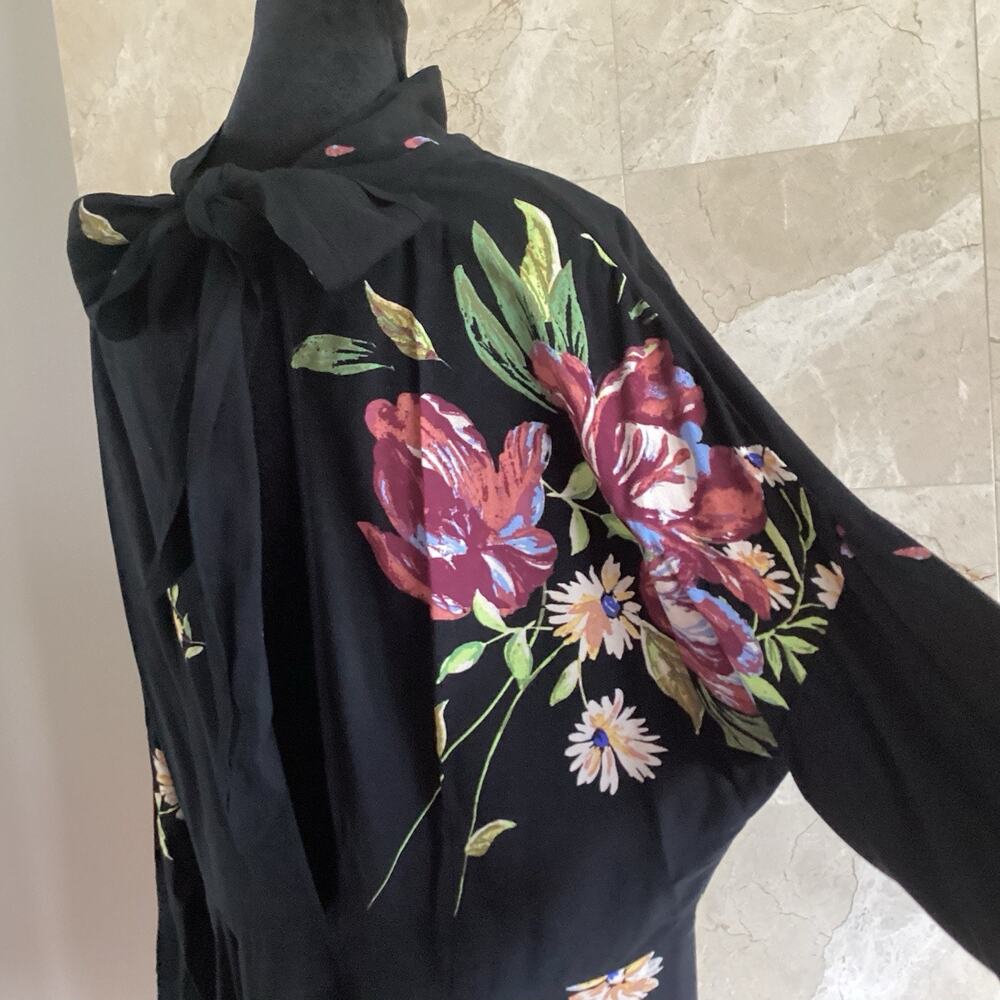 Free People Gemma Black Floral Mini Dress Large Dolman Mock Neck Tunic Fall $108 - Picture 11 of 15